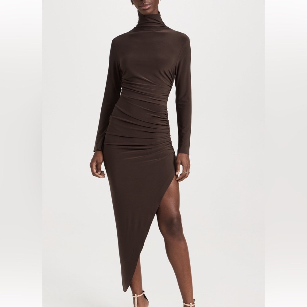 NORMA KAMALI
Asymmetric ruched stretch-jersey turtleneck midi dress